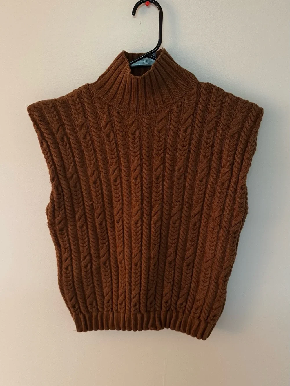 Zara Cable-Knit Sleeveless Turtleneck in Chestnut Brown - Picture 4 of 8